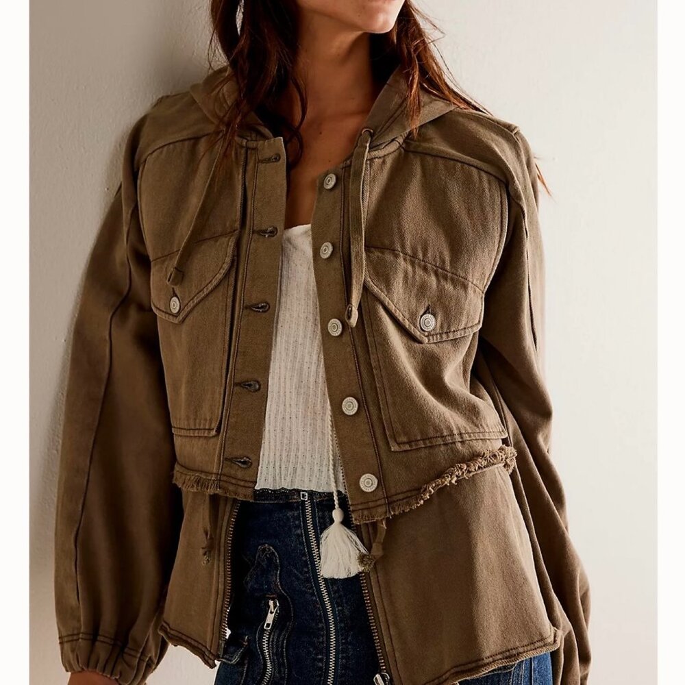 Free People Reese Layered Utility Inspired Jacket in Olive Stone SMALL NWT